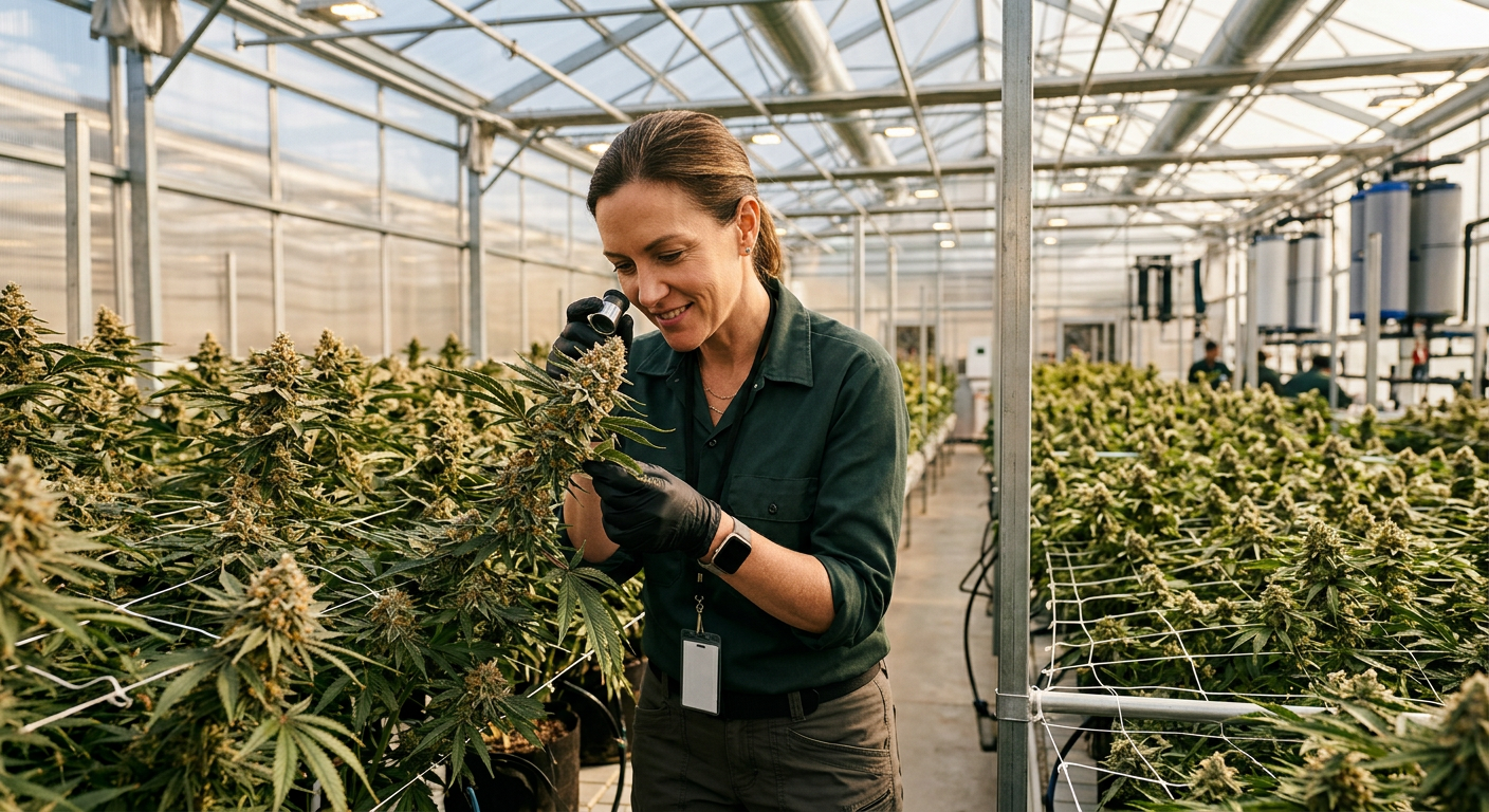 Cultivator inspecting plants